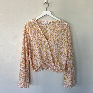 Sadie & Sage Floral Wrap Top Medium Long Sleeve Cropped Romantic Blouse